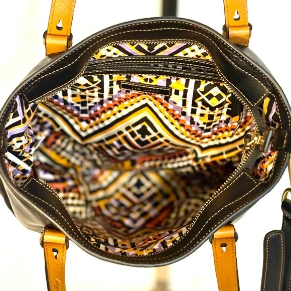 Vera Bradley Black and Brown Leather Tote - Picture 7 of 10